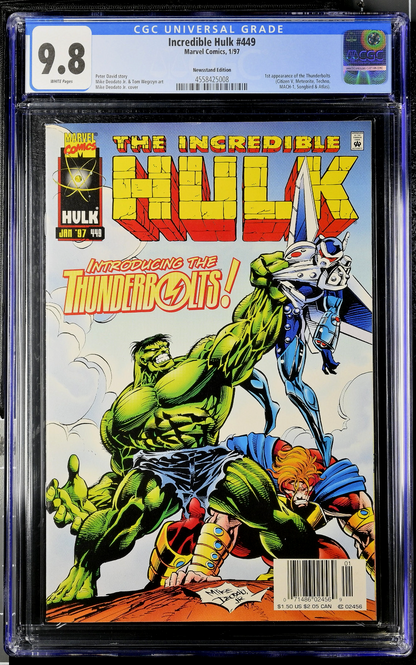 Incredible Hulk #449 (1997) CGC 9.8 NM/MT WHITE Newsstand Key 1st Thunderbolts