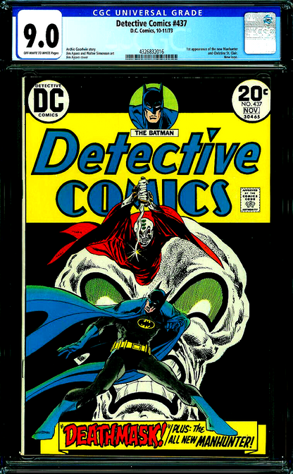 Detective  Comics #437 (1973) CGC 9.0 VF/NM OW/W Key 1st App Manhunter Skull Cvr