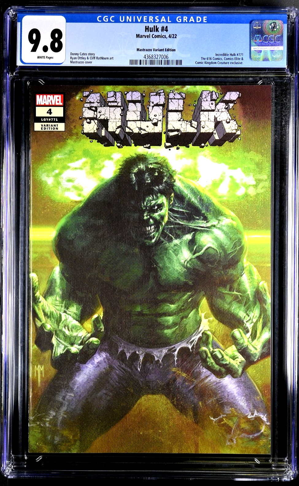 Hulk #4 (2022) CGC 9.8 NM/MT LGY #771 616 Comics Mastrazzo Gamma Explosion Cover