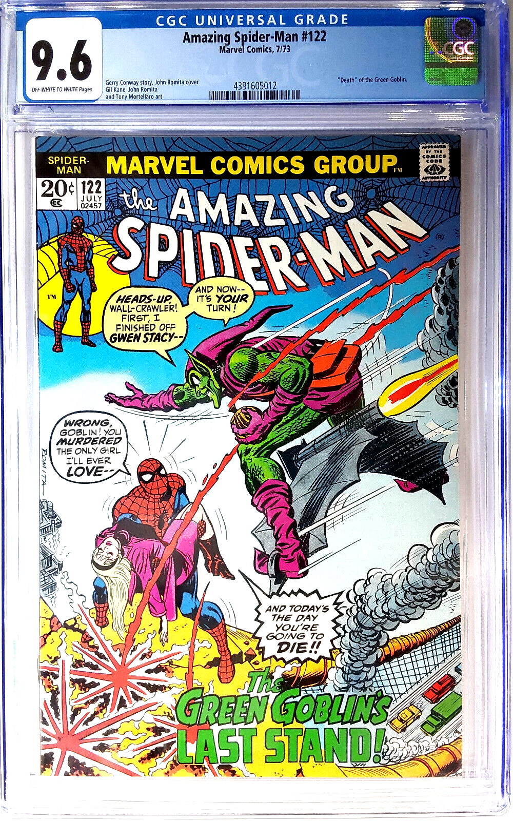 Amazing Spider-Man #122 (1973) CGC 9.6 NM+ OW/White KEY Death of Green Goblin