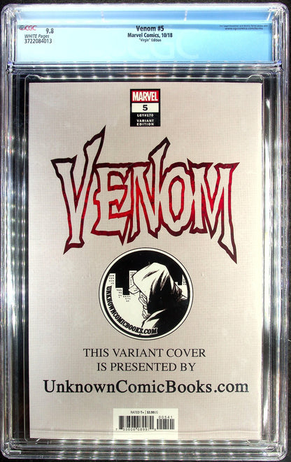 Venom #5 (2018) CGC 9.8 NM/MT LGY 170 Unknown Comics Virgin Stegman Mayer Cover