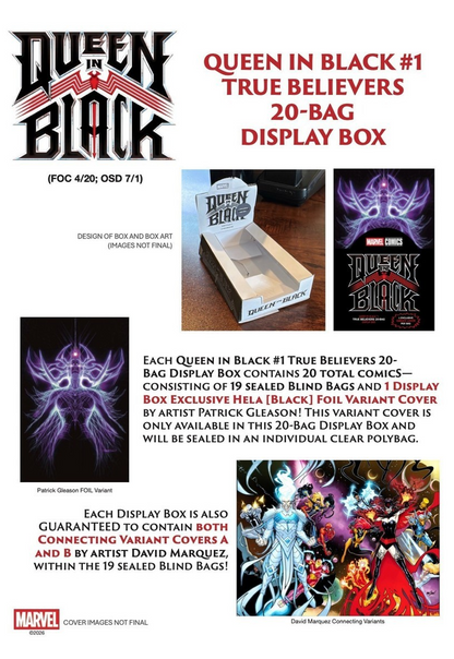 Queen in Black #1 (2026) True Believers Sealed Display Box of 20 Blind Bags