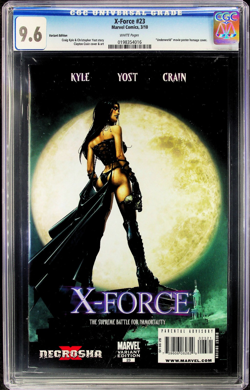 X-Force #23 (2010) CGC 9.6 NM+ WHITE Clayton Crain Underworld Homage HTF 1:15