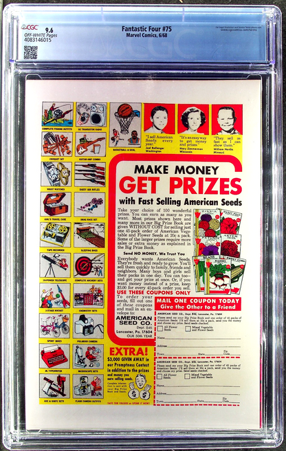 Fantastic Four #75 (1968) CGC NM+ 9.6 Off-White Silver Surfer Galactus Kirby