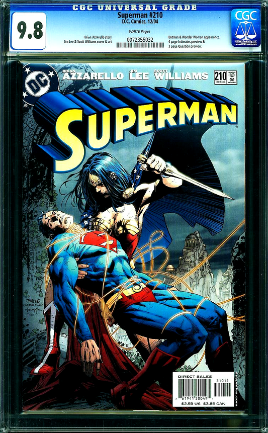 Superman #210 (2004) CGC 9.8 NM/MT Jim Lee Wonder Woman Battle Cover 0072355032