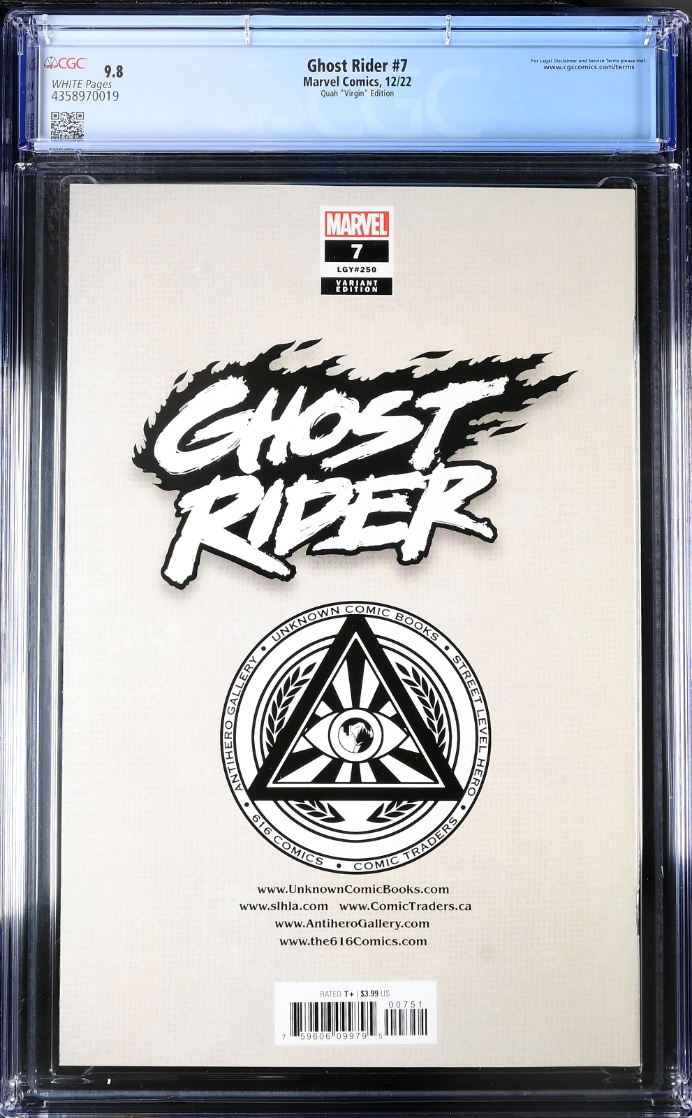 Ghost Rider #7 (2022) CGC 9.8 NM/MT WHITE Alan Quah Virgin Hulk 181 Homage