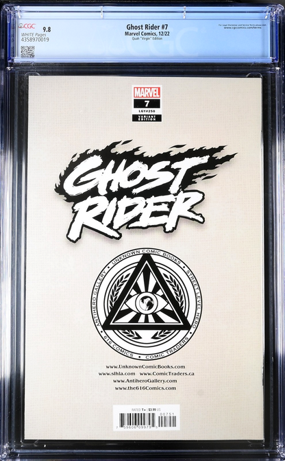 Ghost Rider #7 (2022) CGC 9.8 NM/MT WHITE Alan Quah Virgin Hulk 181 Homage