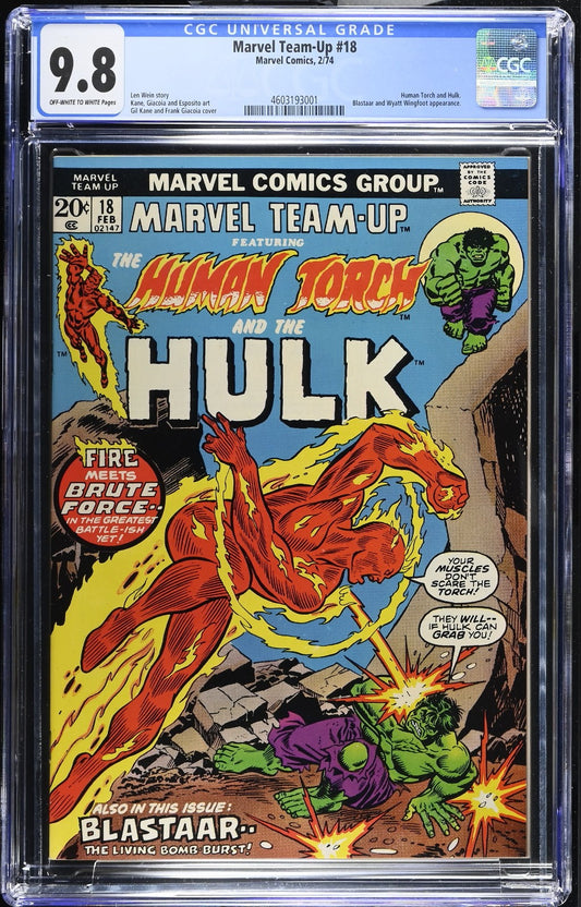 Marvel Team-Up #18 (1974) CGC 9.8 NM/MT OW/White The Human Torch vs. Hulk Battle