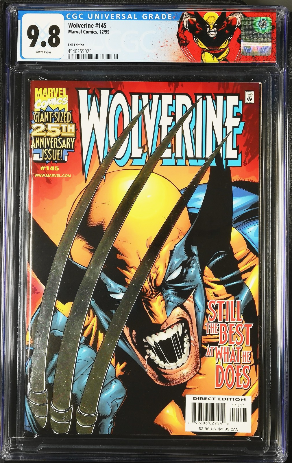 Wolverine #145 (1999) CGC 9.8 NM/MT White Pages Silver Foil Edition Custom Label