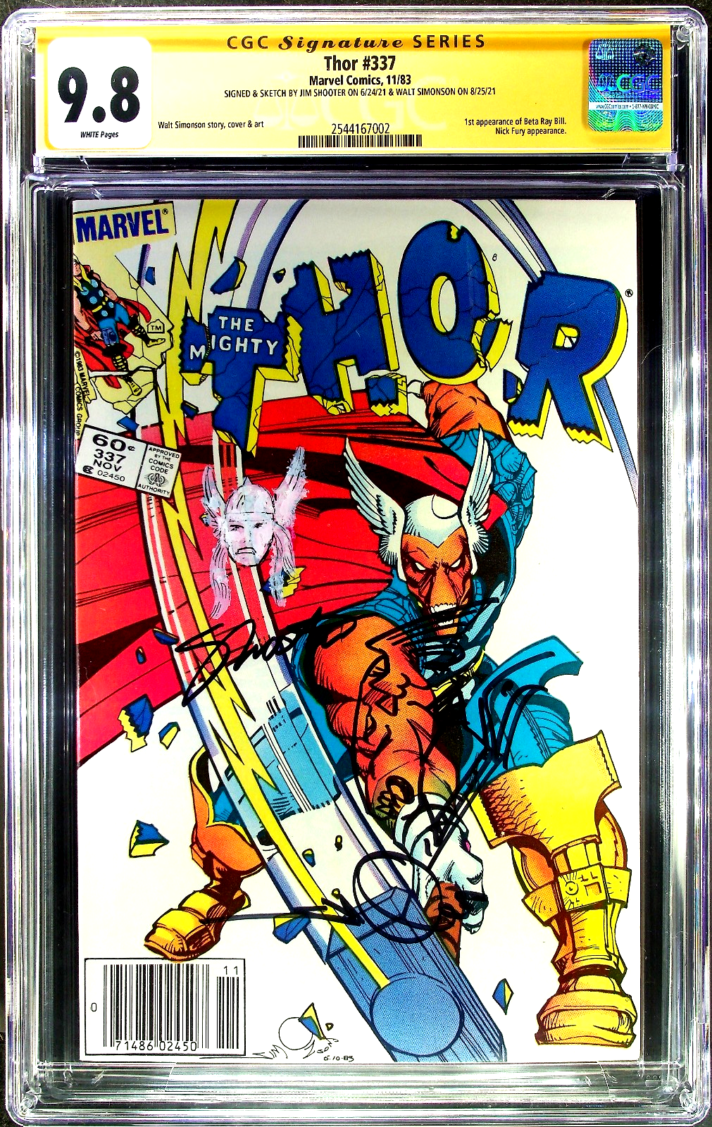 Thor #337 (1983) CGC SS 9.8 NM/MT Newsstand Signed Sketch Jim Shooter & Simonson