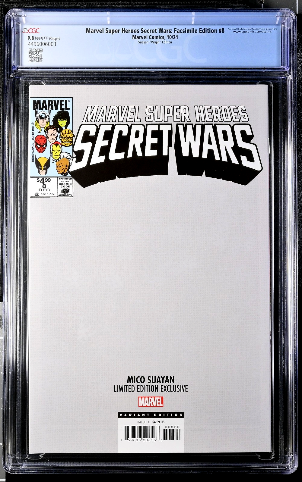 Marvel Super Heroes Secret Wars #8 (2024) CGC 9.8 Facsimile Mico Suayan Virgin