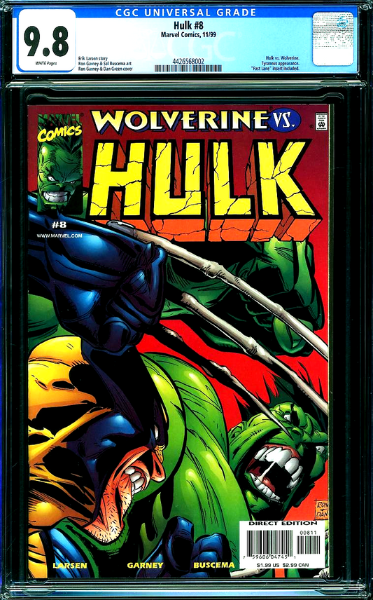 Hulk #8 (1999) CGC 9.8 NM/MT White Pages Wolverine Battle Cover