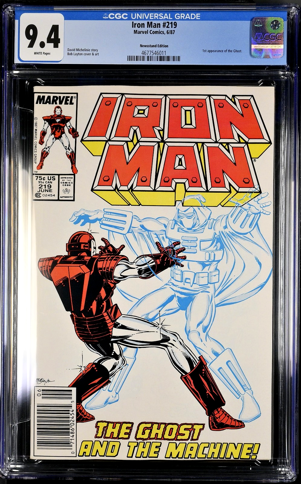 Iron Man #219 (1987) CGC 9.4 NM KEY 1st Ghost Newsstand Edition (WTC/BT)