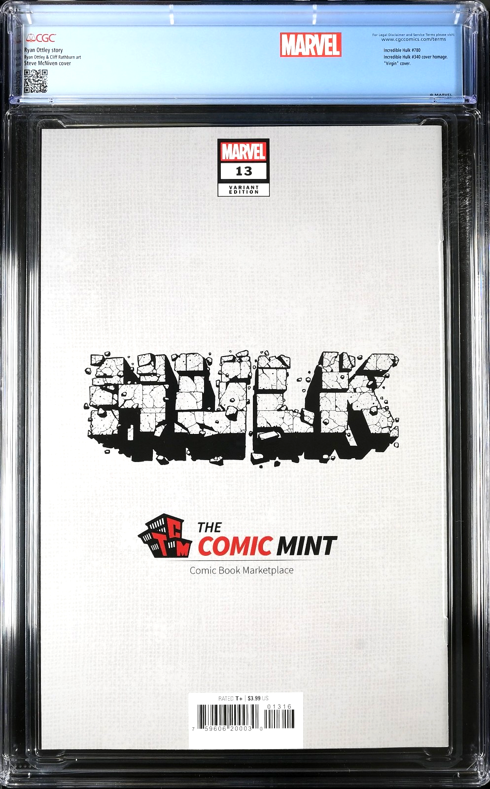 Hulk #13 (2022) CGC 9.8 NM/MT LGY #780 McNiven Virgin 340 Homage COA #248/600
