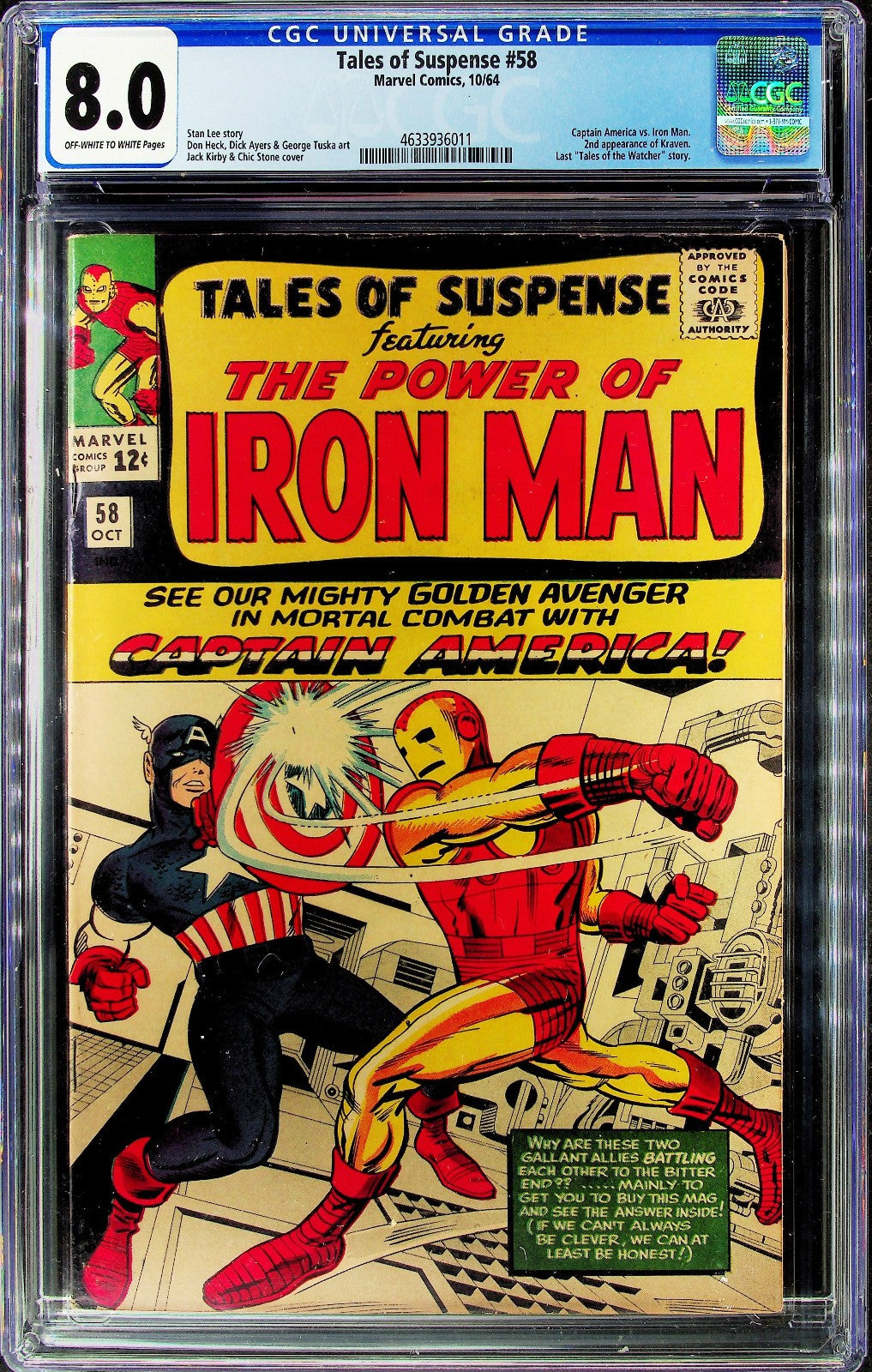 Tales of Suspense #58 (1964) CGC 8.0 White KEY Kirby Captain America vs Iron Man