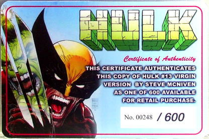 Hulk #13 (2022) CGC 9.8 NM/MT LGY #780 McNiven Virgin 340 Homage COA #248/600