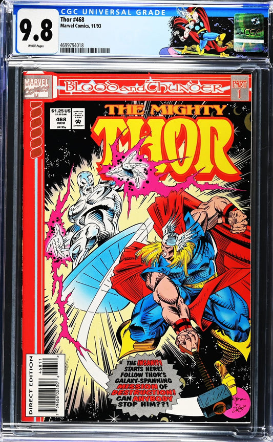 Thor #468 (1993) CGC 9.8 NM/MT White Silver Surfer Battle Retired Custom Label