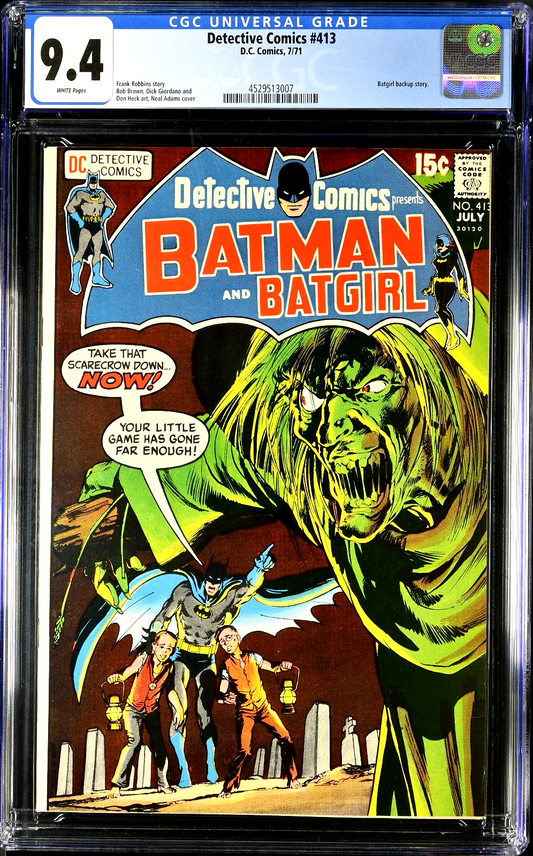 Detective Comics #413 (1971) CGC 9.4 NM WHITE Classic Neal Adams Scarecrow Cover