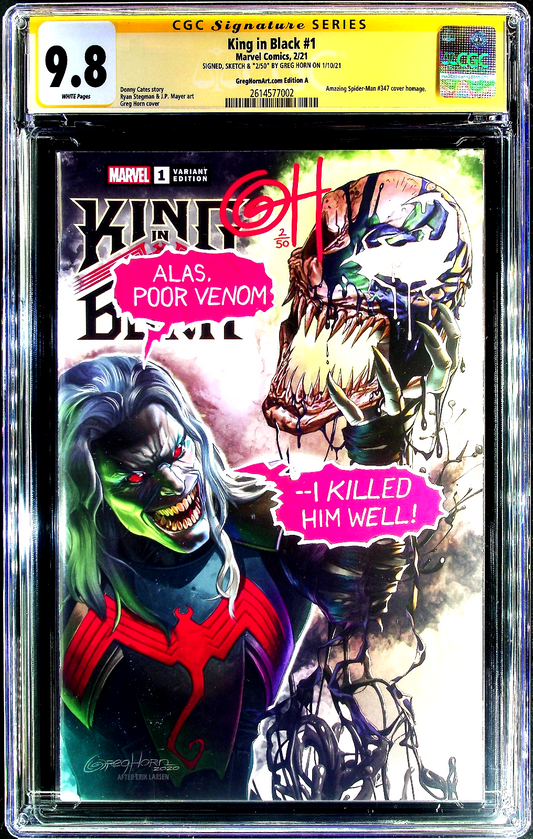 King in Black #1 (2021) CGC 9.8 SS NM/MT Greg Horn Homage ASM #347 Remark #2/50