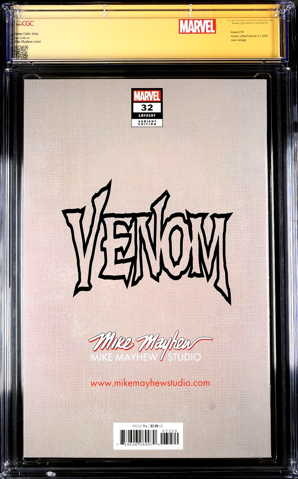 Venom #32 (2021) CGC 9.8 NM/MT SS Signed Mayhew Lethal Homage "B" Custom Label