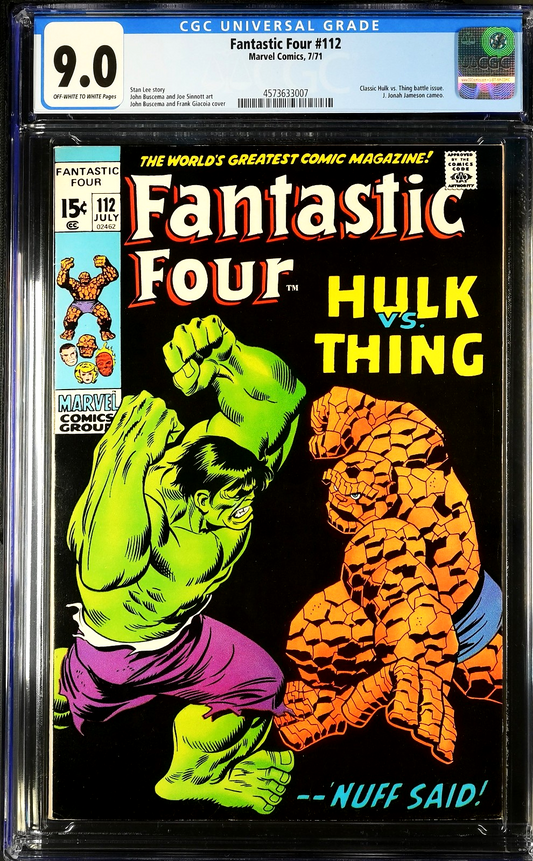 Fantastic Four #112 (1971) CGC 9.0 VF/NM OW/W Pages KEY 2nd Hulk vs Thing Battle