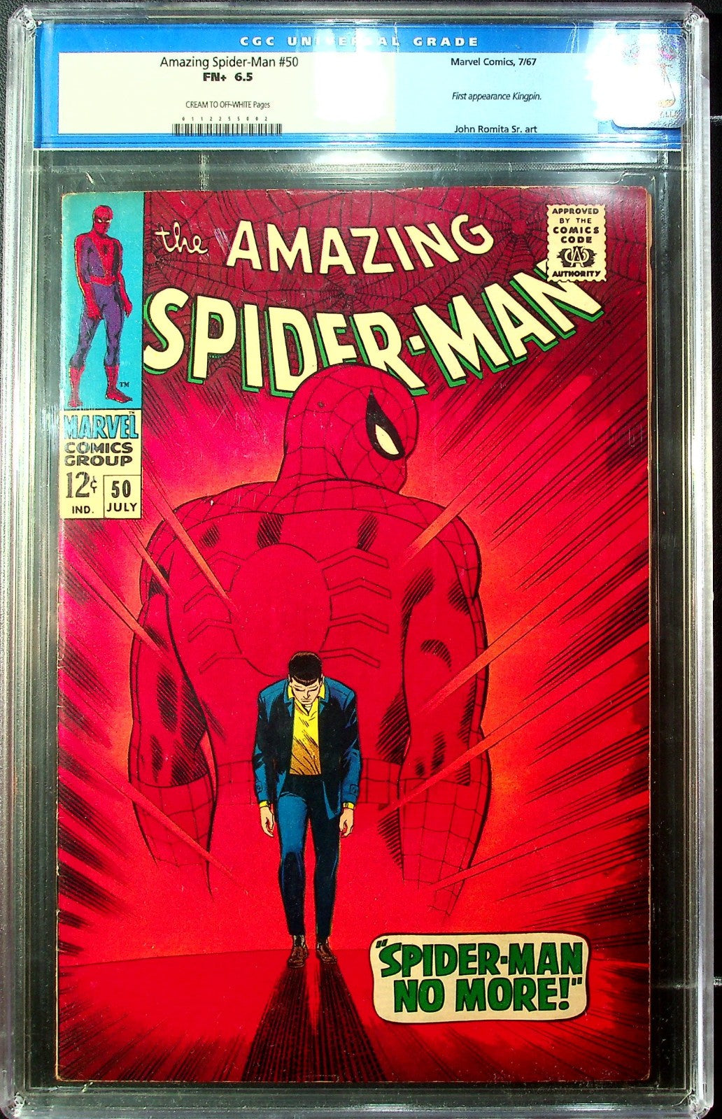Amazing Spiderman #50 (1967) CGC 6.5 FN+ C/OW KEY Iconic Romita Cover Old Label