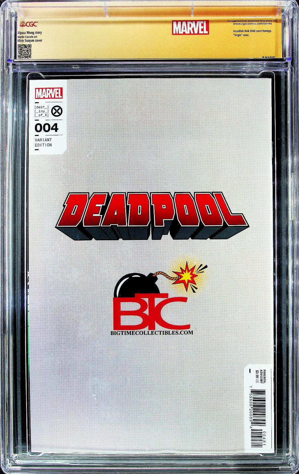 Deadpool #4 (2024) CGC SS 9.8 BTC Sketch Mico Suayan Sign Virgin Hulk 340 Homage