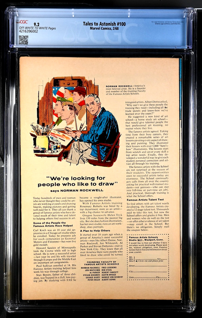 Tales To Astonish #100 (1968) CGC 9.2 NM- OW/W  Hulk vs Sub-Mariner Battle Cover