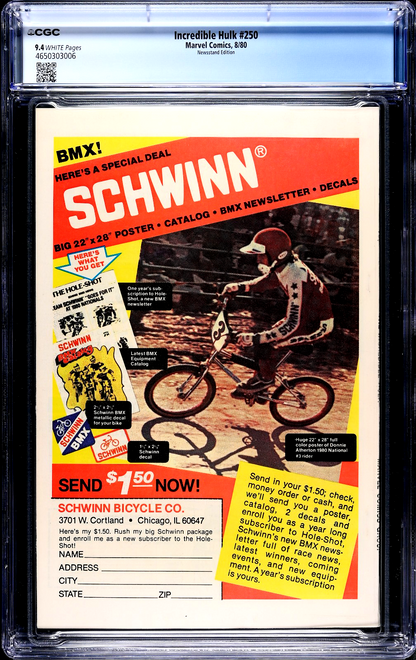 Incredible Hulk #250 (1980) CGC 9.4 NM WHITE Newsstand Silver Surfer Battle Cvr
