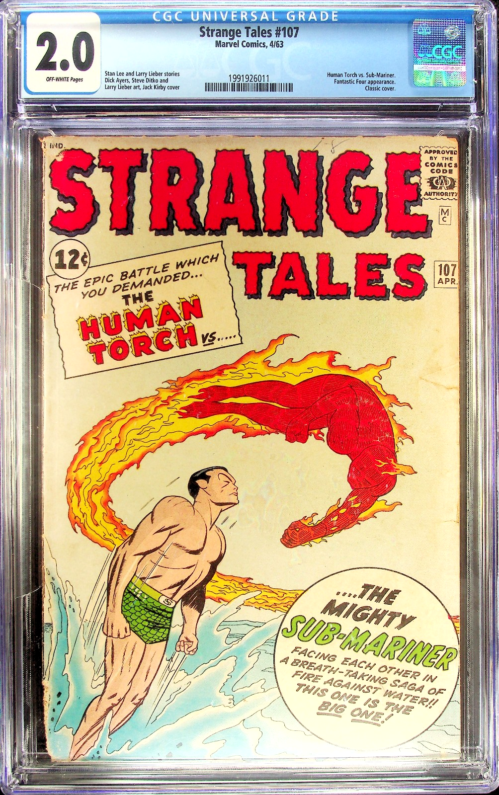 Strange Tales #107 (1963) CGC 2.0 GD OW Pages Sub-Mariner & Human Torch Battle