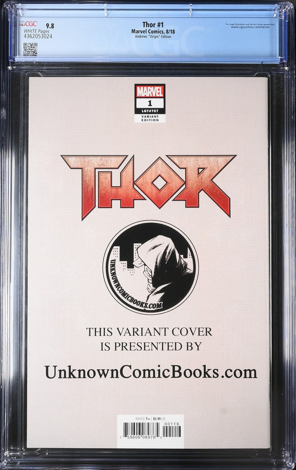 Thor #1 (2018) CGC 9.8 NM/MT Uknown Comics Kaare Andrews Connecting Virgin Cover