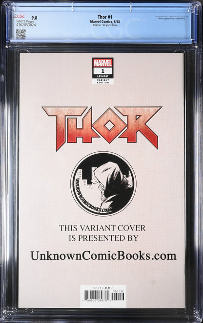 Thor #1 (2018) CGC 9.8 NM/MT Uknown Comics Kaare Andrews Connecting Virgin Cover