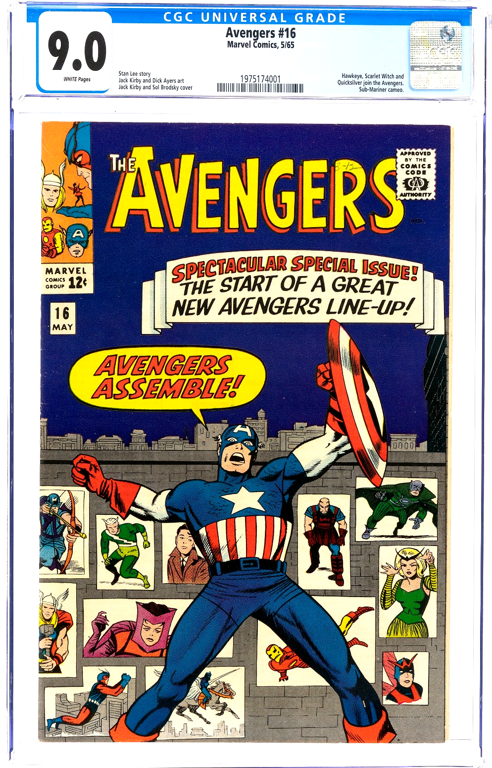 The Avengers #16 (1965) CGC 9.0 VF/NM WHITE KEY Kirby Classic Cover New Line-Up