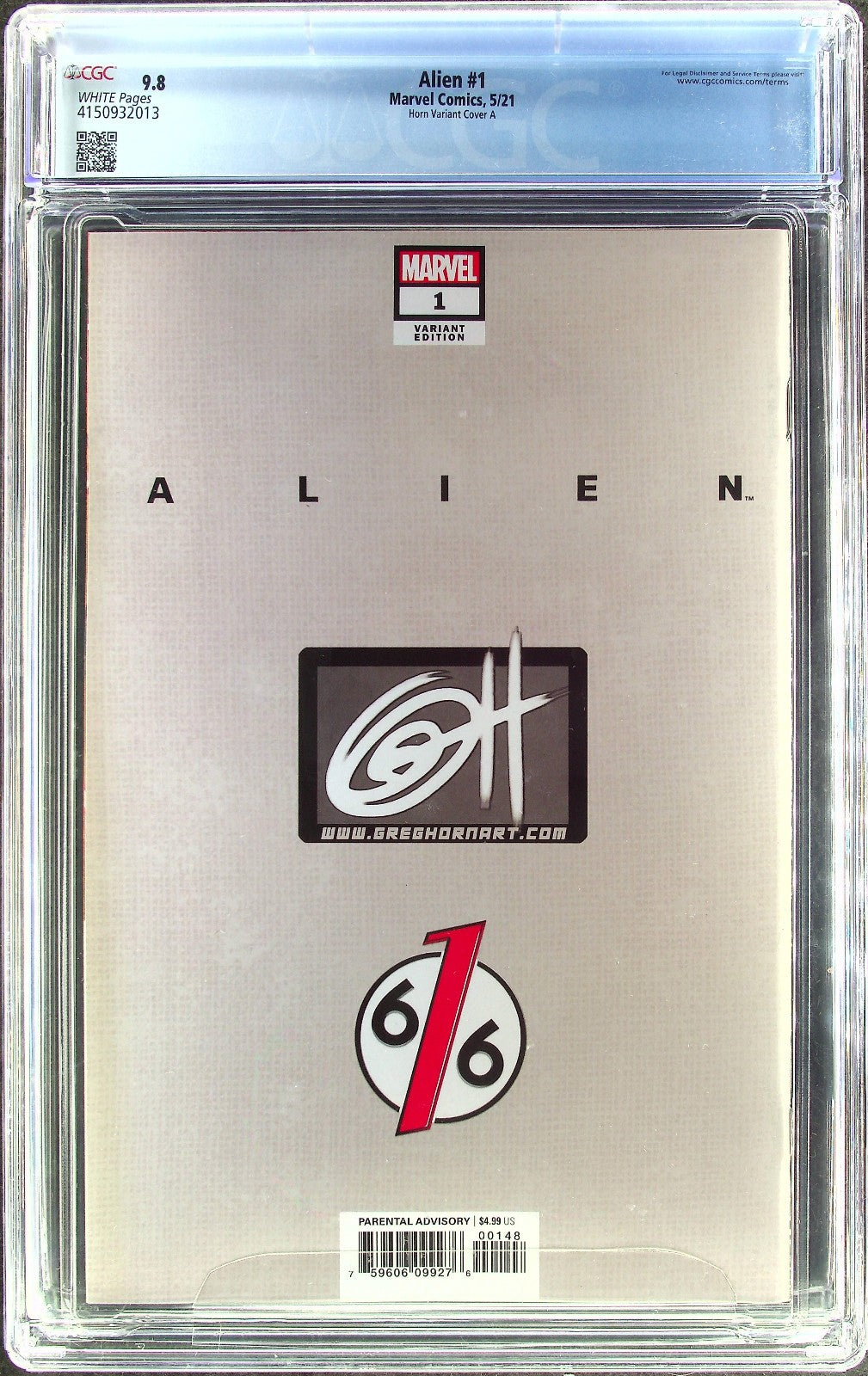 Alien #1 (2021) CGC 9.8 NM/MT WHITE Greg Horn Cover A