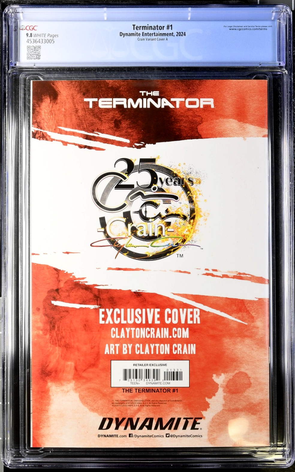Terminator #1 (2024) CGC 9.8 NM/MT Clayton Crain Virgin Limited COA 140/242