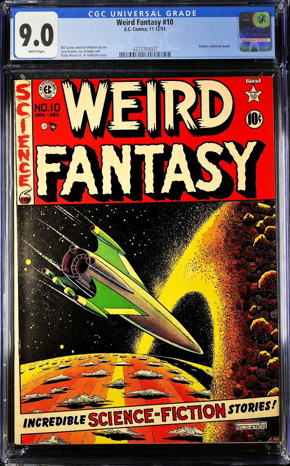 Weird Fantasy #10 (1951) CGC 9.0 VF/NM WHITE Pages Atomic Explosion Panel