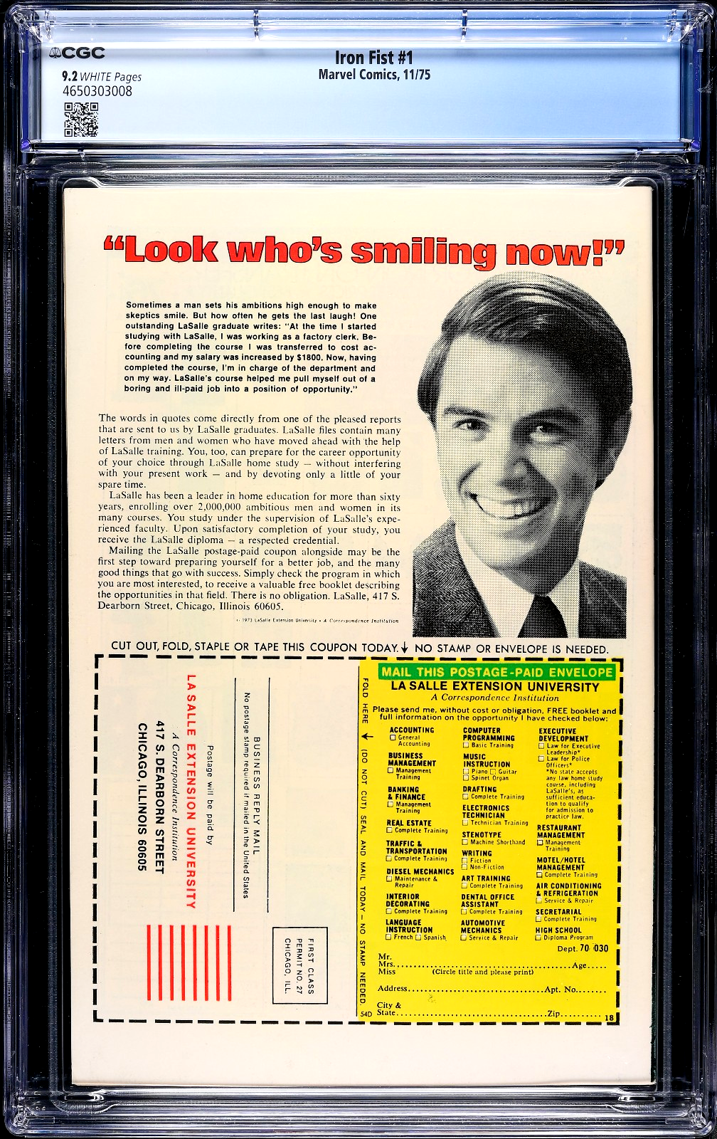 Iron Fist # 1 (1975) CGC 9.2 NM- White Pages KEY Gil Kane Iron Man Battle Cover