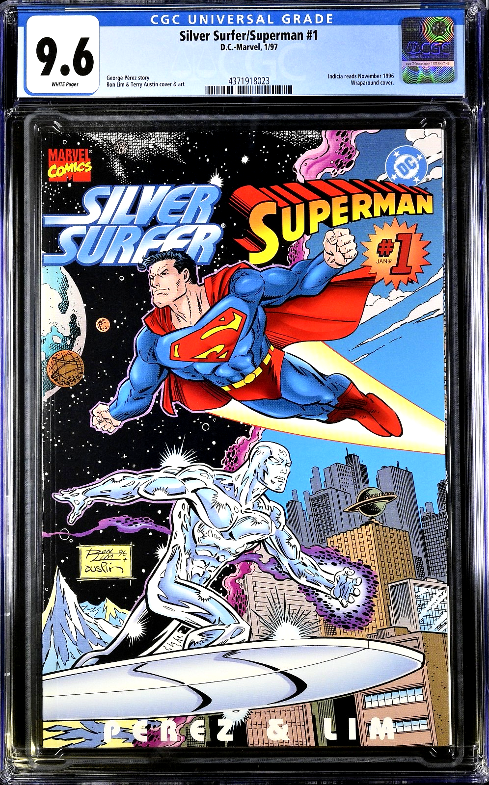 Silver Surfer / Superman #1 (1997) CGC 9.6 NM+ WHITE Ron Lim Wraparound Cover