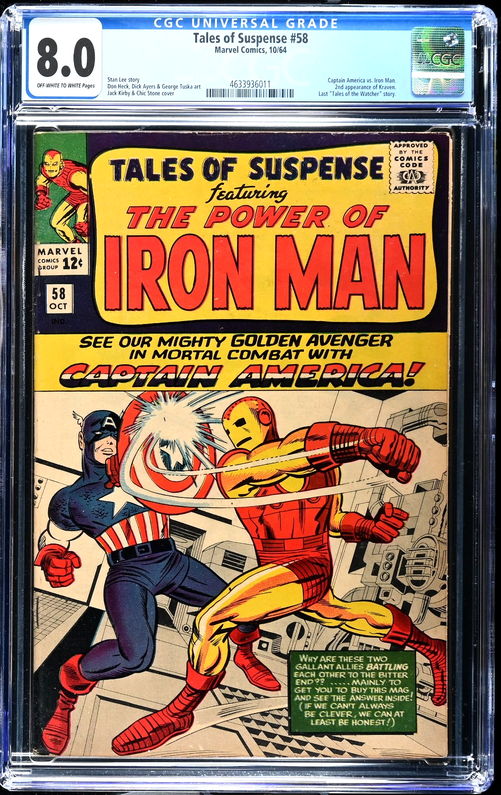 Tales of Suspense #58 (1964) CGC 8.0 White KEY Kirby Captain America vs Iron Man