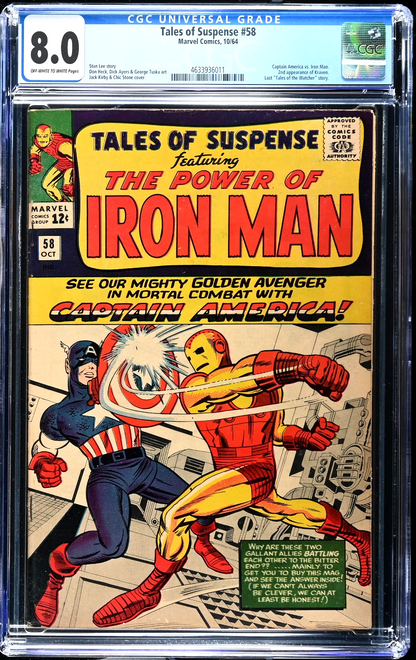 Tales of Suspense #58 (1964) CGC 8.0 White KEY Kirby Captain America vs Iron Man
