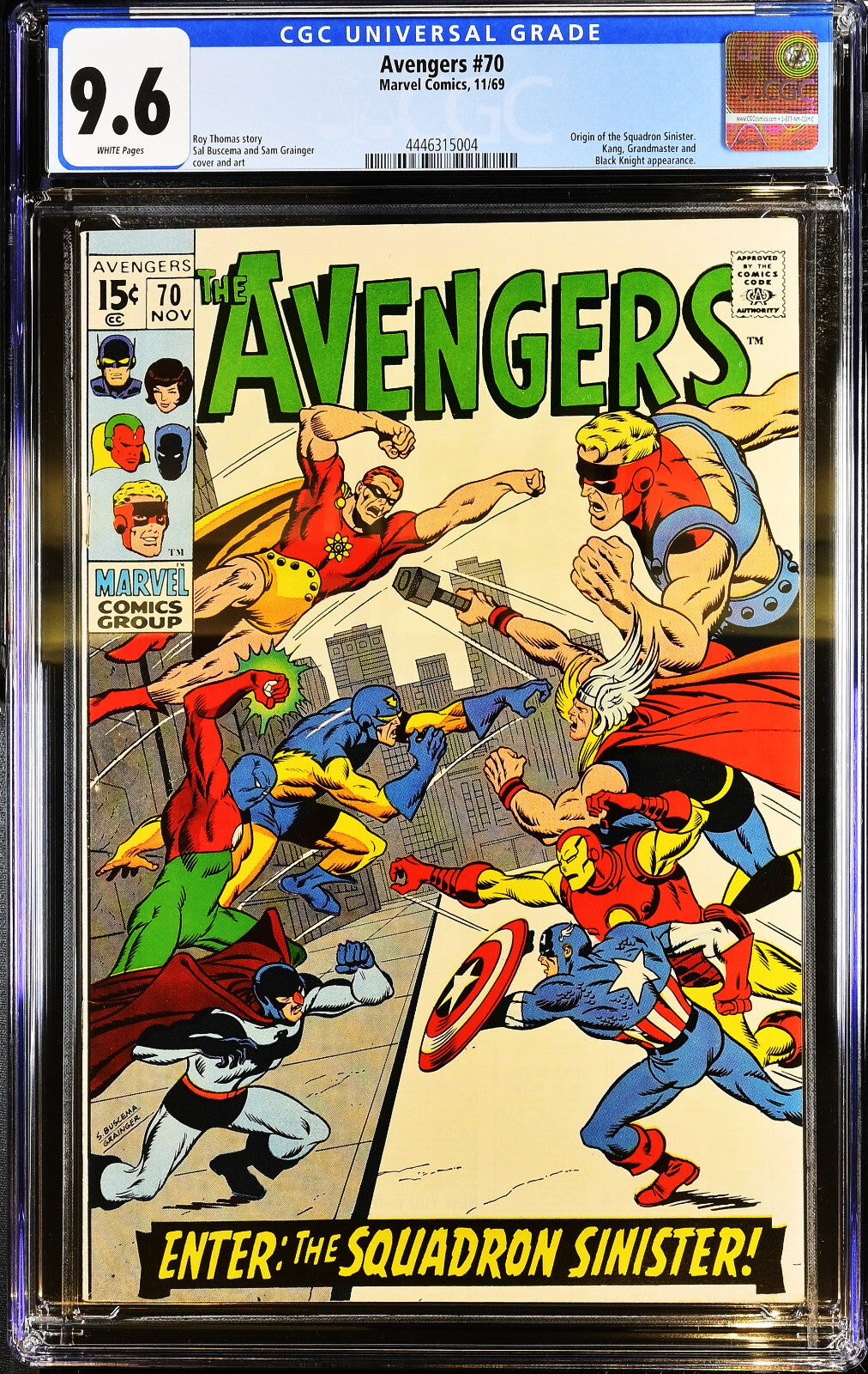 Avengers #70 (1969) CGC 9.6 NM+ WHITE Key Origin of Squadron Sinister