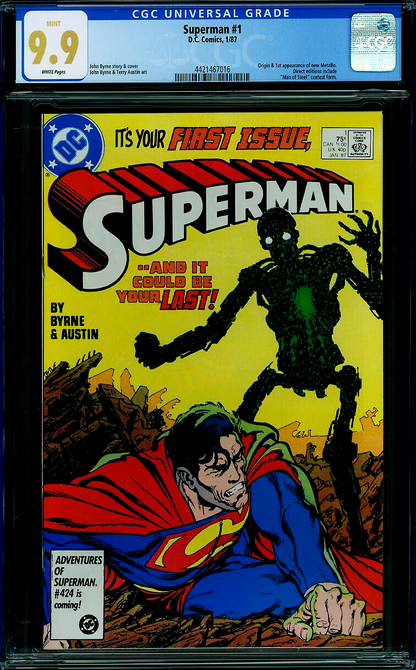 Superman #1 (1987) CGC 9.9 MINT WHITE Pages 1st Metallo Highest Graded Not 9.8