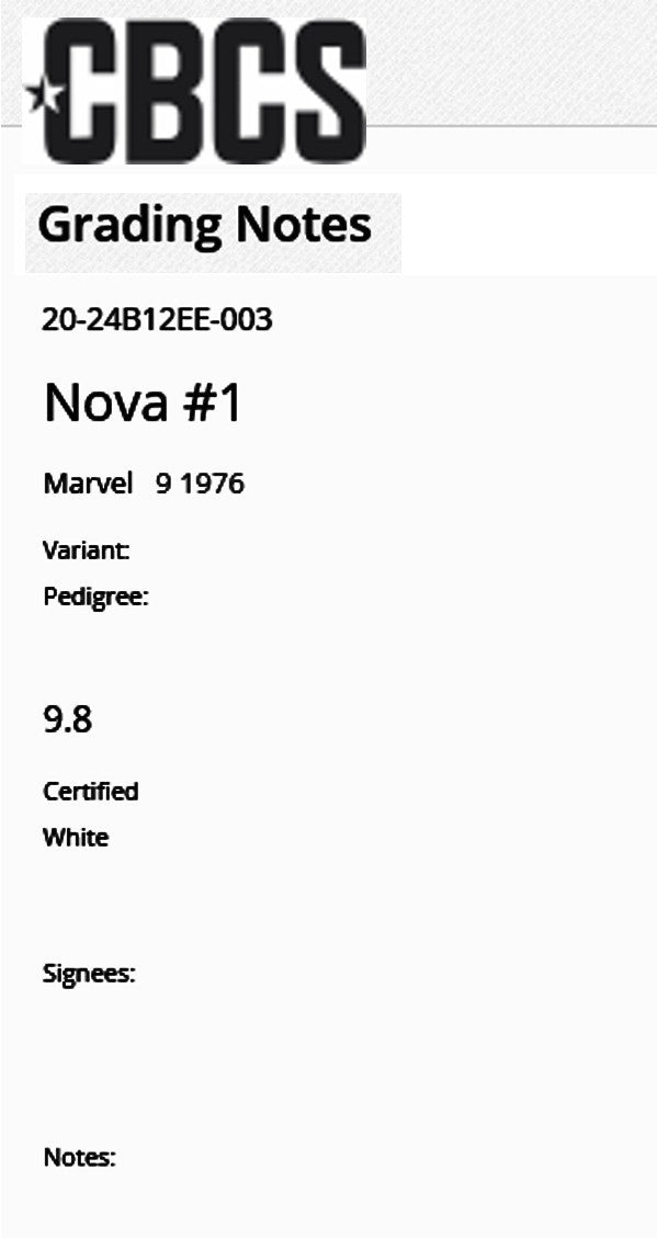 Nova #1 (1976) CBCS 9.8 NM/MT WHITE Pages KEY Origin & 1st Appearance