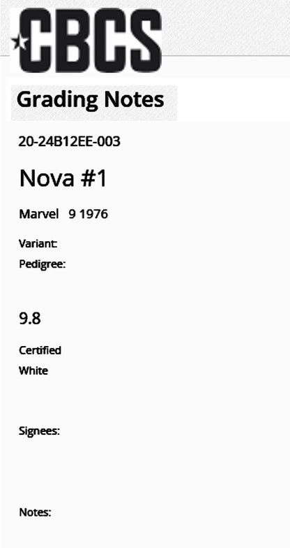 Nova #1 (1976) CBCS 9.8 NM/MT WHITE Pages KEY Origin & 1st Appearance