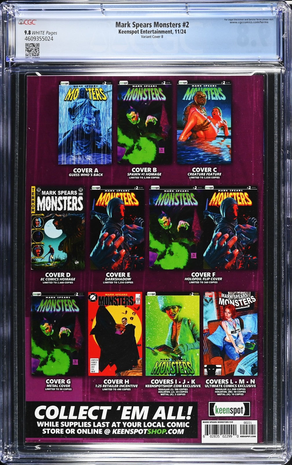 Mark Spears Monsters #2 (2024) CGC 9.8 NM/MT Cover B Spawn #1 Homage