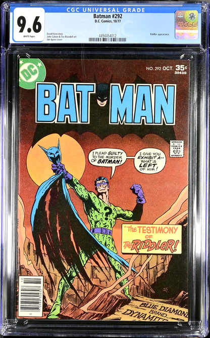 Batman #292 (1977) CGC 9.6 NM+ White Pages Jim Aparo Riddler Cover