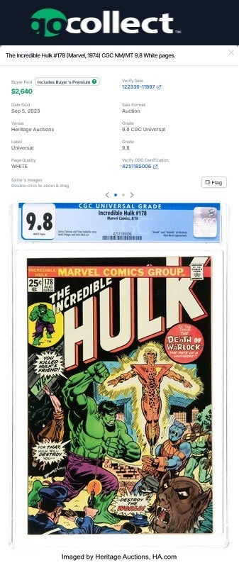 Incredible Hulk #178 (1974) CBCS 9.8 NM/MT WHITE KEY Death & Rebirth of Warlock