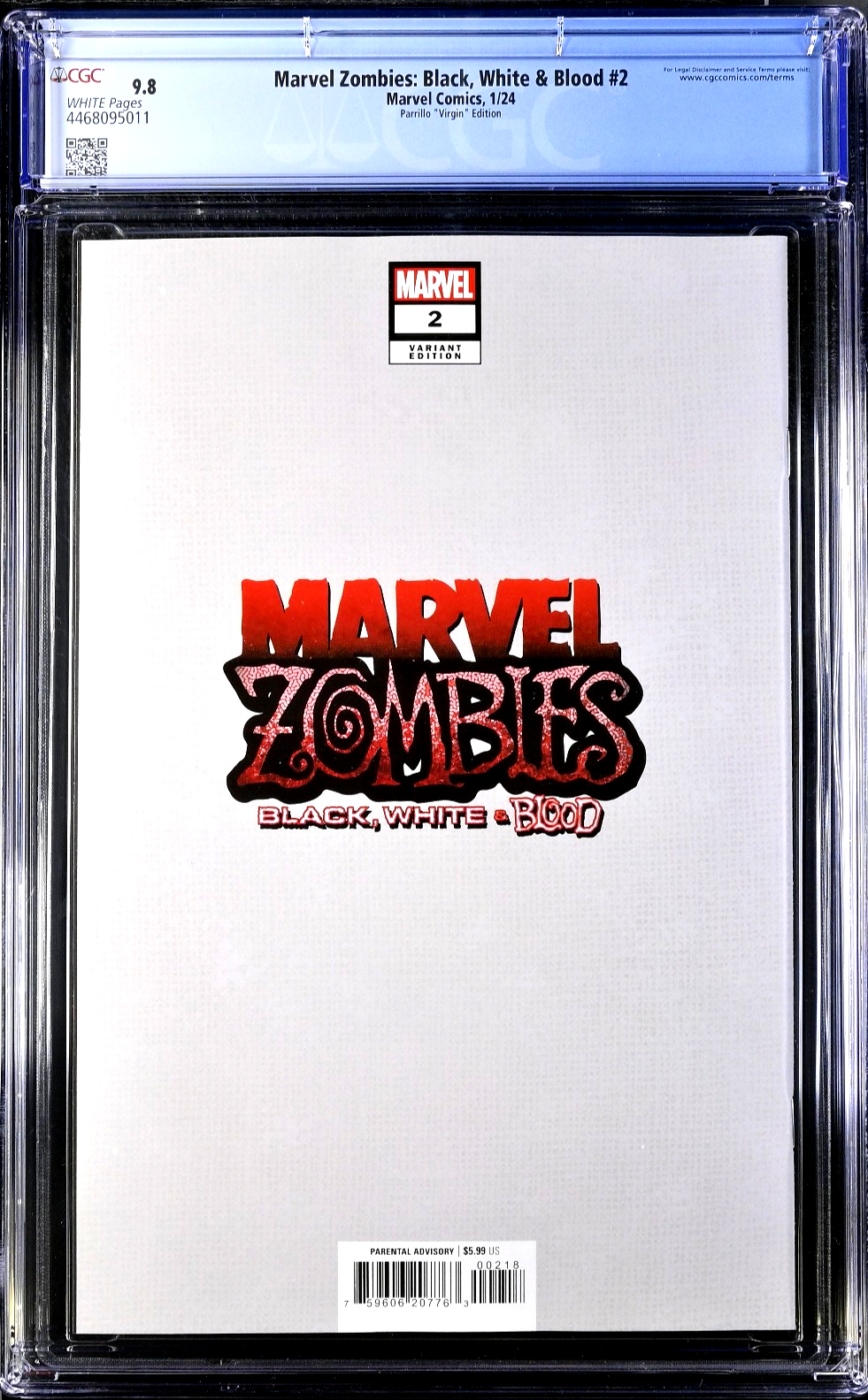 Marvel Zombies Black White Blood #2 (2024) CGC 9.8 NM/MT Parrillo LTD 1:100
