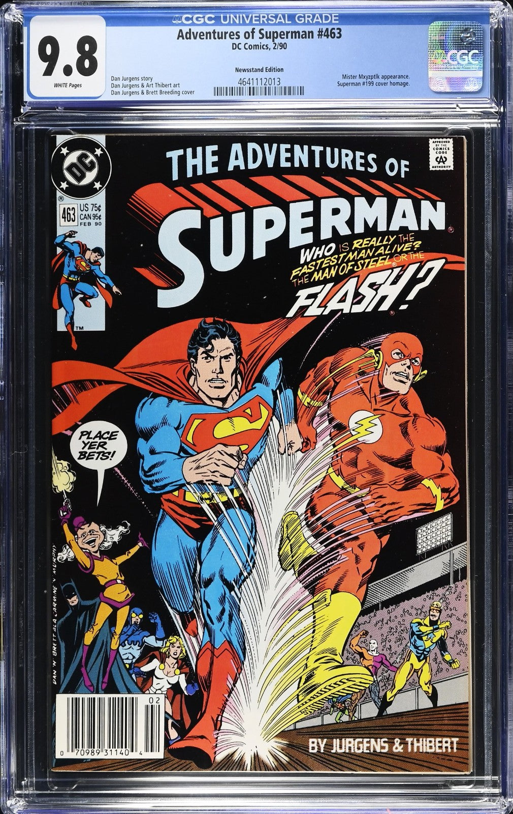 Adventures of Superman #463 (1990) CGC 9.8 NM/MT WHITE Newsstand #199 Homage PC