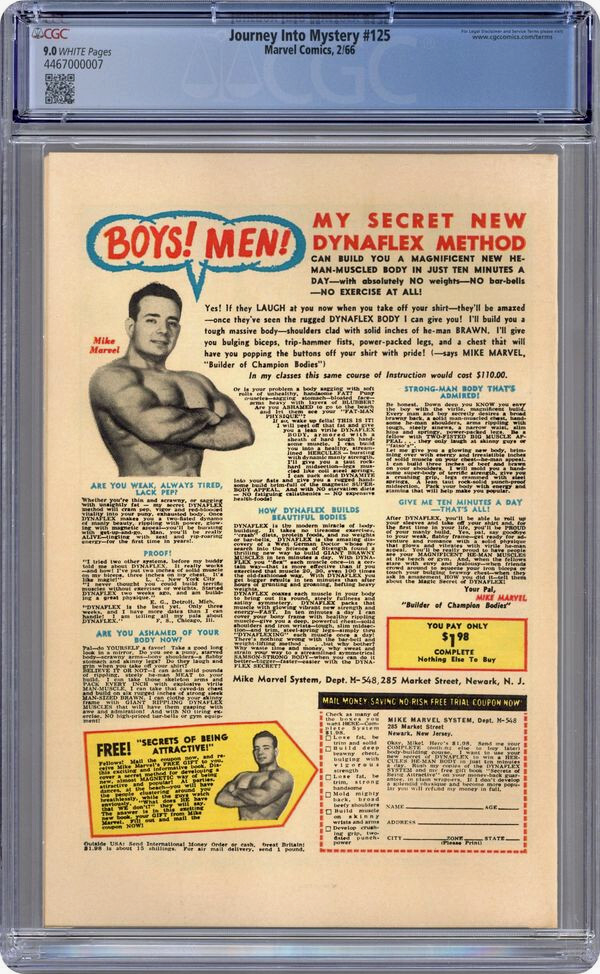 Journey Into Mystery #125 (1966) CGC 9.0 VF/NM WHITE Kirby KEY Last Issue Thor